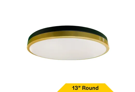 Flush Mount Modern Two-Tone Black with Gold Trim Round 13" Selectable CCT 27/30/35/40/50K 21W 1400LM 120V TRIAC Dimming Plastic Lens - 25545