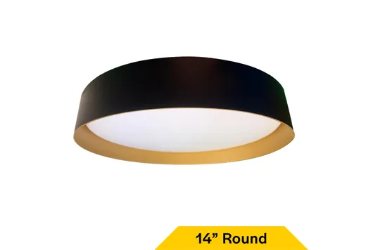 Flush Mount Anti-Glare Thick Black Ring with Gold Inner Reflector " Selectable CCT 27/30/35/40/50K 21W 1400LM 120V TRIAC Dimming Plastic Lens - 25570