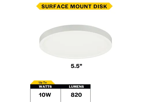 LED Surface Mount Disk 5.5in 10W 820 Lumens 27/30/35/40/50K Color Select 120V Triac Dim - 83897