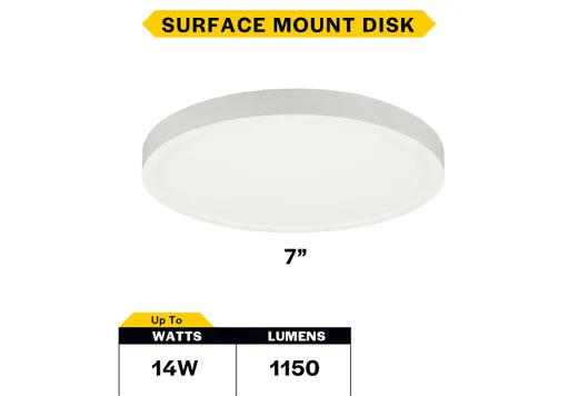 LED Surface Mount Disk 7in 14W 1150 Lumens 27/30/35/40/50K Color Select 120V Triac Dim - 83898
