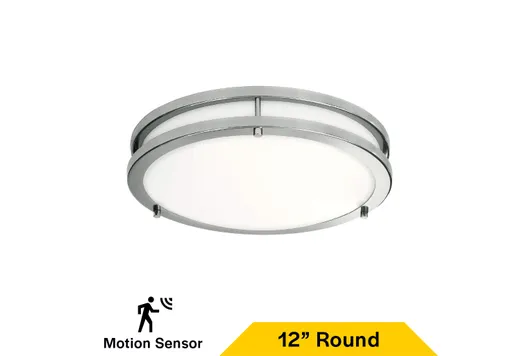 Flush Mount Brushed Nickel Double Ring 12" Selectable CCT 27/30/35/40/50K 15W 1250LM 120V TRIAC Dimming Plastic Lens with Microwave Motion Sensor - 90275