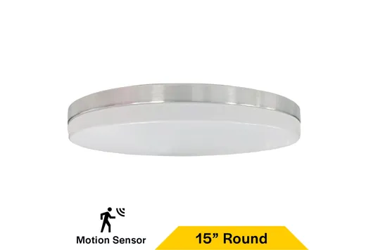 Flush Mount Brushed Nickel Trim Slim Drum 15" Selectable CCT 27/30/35/40/50K 25W 1900LM 120V TRIAC Dimming White Plastic Lens with Microwave Motion Sensor - 90333