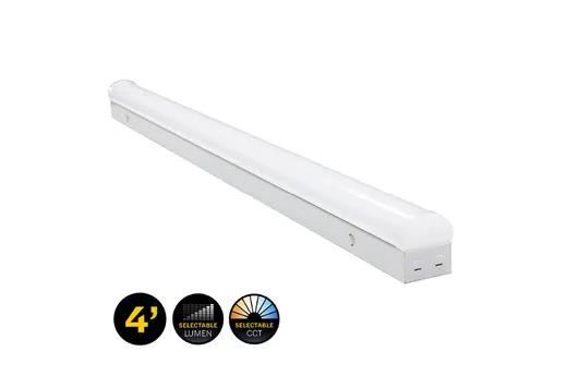 Halco ProLED Select Linear Strip 4ft Selectable Wattage & Color Temp 120-277V 0-10V Dimmable Diffused Lens Fixture, energy-efficient LED lighting fixture for commercial and industrial spaces.