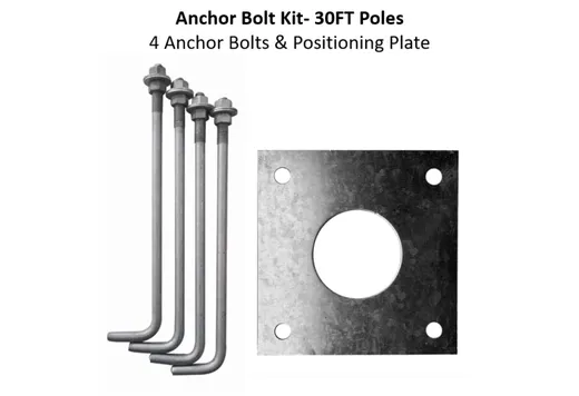 Anchor Bolts (4 pcs) and Anchor Bolt Positioning Plate For 4in Round Steel Pole with Standard Base (up to 25FT) - 741305