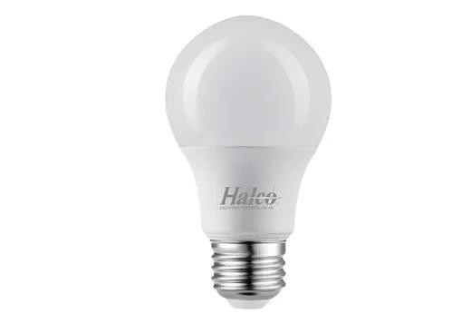 Halco 9A19-LED5-827-D 85094 9 Watt A19 E26 Base LED 2700K Dimmable G5, LED light bulb with frosted white cover and E26 screw base for energy-efficient lighting.