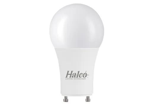 Halco 9A19-GU24-LED5-840-D 85151 A19 9W GU24 Base LED 4000K Dimmable G5, energy-efficient LED light bulb with a white dome shape and GU24 base for versatile lighting applications.