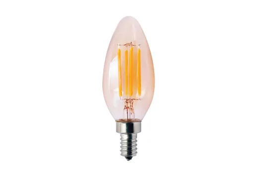LED Bullet (B11) Filament Bulb Amber Candelabra (E12) Base 120V 400 Lumen 15000 hours 82 CRI Dimmable - 85059