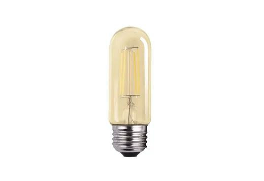 Halco LED Tubular (T10) Filament Bulb Clear Medium (E26) Base 120V 350 Lumen 15000 hours 82 CRI Dimmable, image of a clear glass LED filament bulb with a standard E26 screw base.