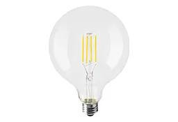 Halco LED Globe (G40) Filament Bulb Clear Medium (E26) Base 120V 800 Lumen 15000 hours 80 CRI Dimmable, showing the transparent glass globe with filament design and standard screw base.