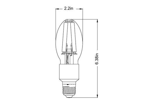Halco LED HID Filament ED17 Lamp 15W 3000K E26 Base 2475 Lumens, energy-efficient LED light bulb with a clear glass exterior and yellow filament inside.