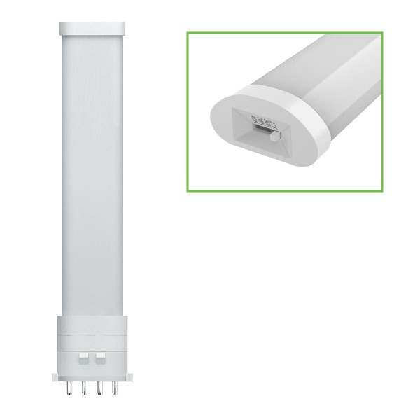 Eiko 5.5W 550lm PLS Type B Plastic 80CRI 27/30/35/40K 120-277V Horizontal 2GX7 LED Lamp, image of the LED tube with a white plastic casing and 2GX7 base for fluorescent fixtures.