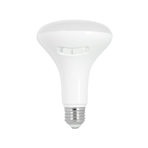 Eiko 7.5W 650LM BR30 Plastic 90CRI 27/30/35/40/5000K Dimmable E26, a white LED light bulb with an E26 screw base and adjustable color temperature.