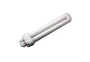 Halco PL13D/E/27/ECO 109037 13W Double 2700K G24Q-1 PRO ECO, energy-efficient compact fluorescent light bulb with white base and clear tube for indoor lighting.