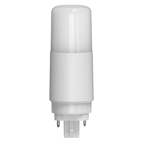 Eiko 7W 800lm PLS Type A/B Dual Mode Plastic 80CRI 3000K 120-277V Omni G24d, LED light bulb with a white plastic body and G24d base for versatile lighting applications.