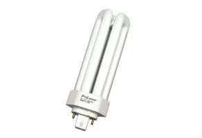 Halco CFL Triple Tube 4-Pin Electronic T4 Bulb GX24Q-3 Base 32W 2700K Dimmable, image showing a compact fluorescent light bulb with three tubes designed for energy-efficient lighting.