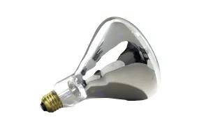 Halco BR40 Incandescent Heat Lamp 250W 2700K Medium (E26) Base 120V Clear Dimmable, shiny metallic heat lamp bulb with clear glass exterior and standard E26 screw base for heating applications.