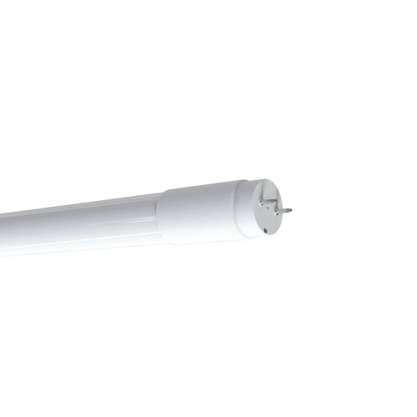 Eiko 8W 1200LM T8 2FT Type B Double Ended Plastic 80CRI 4000K 120-277V, close-up of the LED tube light showing its white plastic end cap and pins.