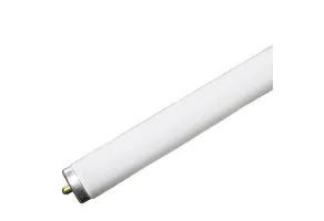 Halco Fluorescent F48 T12 Tube, a 48-inch white fluorescent tube with a single pin base, designed for instant start and dimming, providing 3150 lumens with a 9000-hour average lifespan, suitable for commercial and industrial lighting.