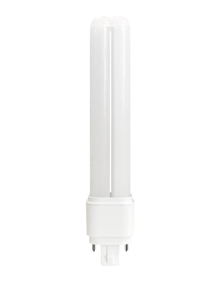 Eiko 9.5W 1200lm PLC Type A Plastic 80CRI 3500K Dimmable Omni G24q, a compact energy-efficient fluorescent lighting bulb with a white plastic body and standard G24q base.