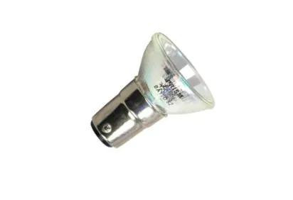 Halco MR11 Halogen Flood Twist Lock with Lens 20W 12V 2900K BA15D Base 3000 Avg Life 99 CRI Dimmable, image showing a clear glass floodlight bulb with metal base