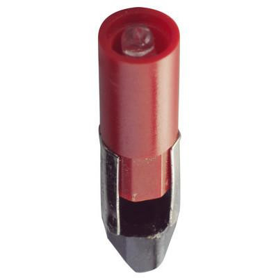 Eiko 110-130VAC T-2 Slide #5 RED, a red replacement fuse slide with a transparent top and metallic base suitable for electrical circuits and fuse holders.