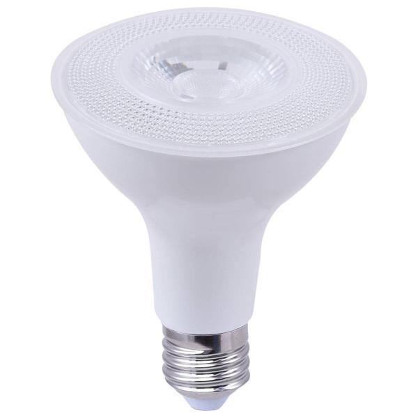 Eiko LED PAR30 Flood 40 Degree 11W - 850lm Dimmable 5000K 80+CRI 120VAC E26, LED flood light bulb with a white reflector and standard screw base, designed for indoor and outdoor lighting.