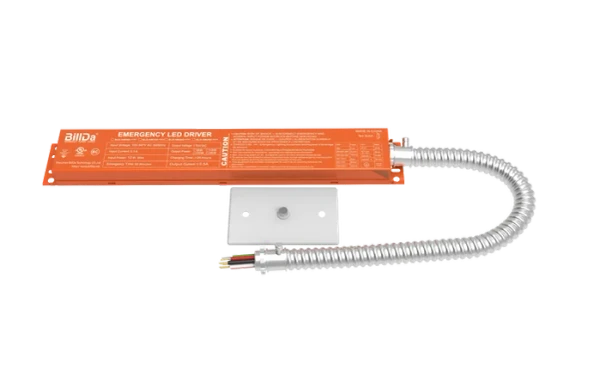 Aleo Lighting BLD-HM25D-YYY – EM BBU Micro-Inverter, 25W max., 170VDC output, 120V-347V input, min. 90 min., Dual flex, Test button with faceplate