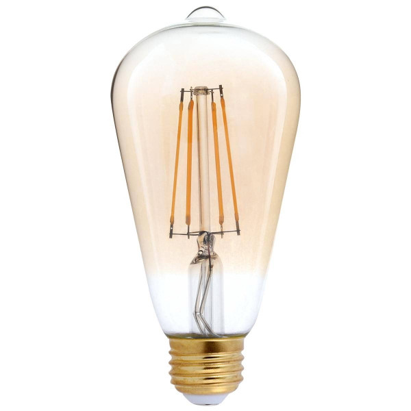 Eiko LED Advantage Filament ST19 320 Deg, 4W-400lm, Dimmable, 80CRI, 2200K, E26, 120VAC Golden, close-up of the vintage-style filament LED light bulb.