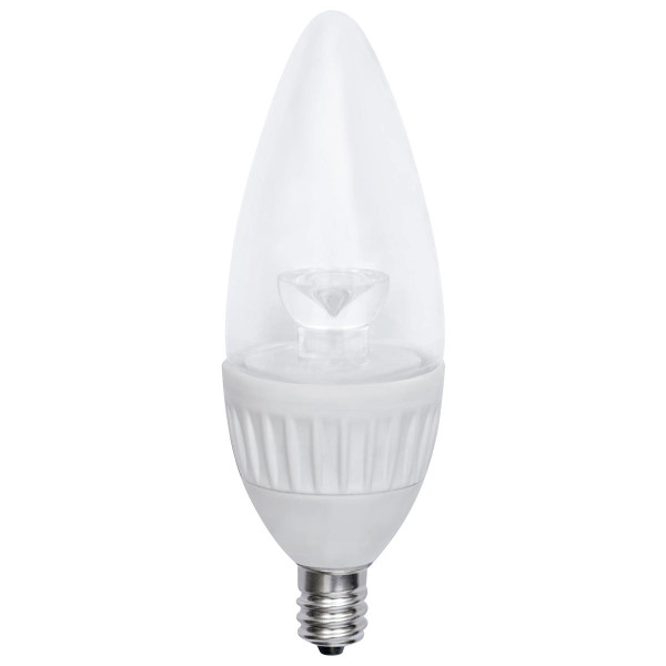 Eiko LitespanLED B11 250 Degree Beam 4.5W - 350lm Dimmable 2700K 80+CRI 120VAC LED Bulb, clear tapered design with frosted lower section, ideal for decorative lighting.