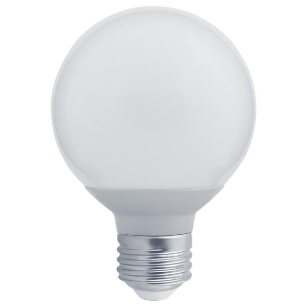 Eiko G25 230 Degree Beam 6W - 450lm Dimmable 3000K 80+CRI 120VAC E26, LED light bulb with frosted dome design and standard screw base.