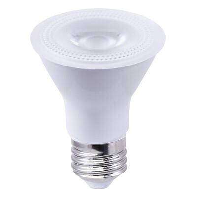 Eiko LED PAR20 Narrow Flood 30 Degree 7W - 500lm Dimmable 4000K 80+CRI 120VAC E26, close-up of the LED light bulb with a white finish and standard screw base.