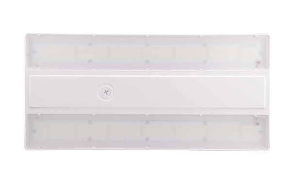 Eiko LH1 Linear High Bay, 90W, 4000K, 120-277V, Dimming, LED industrial lighting fixture with a white rectangular design.