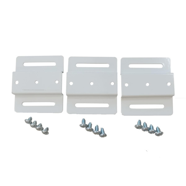 Eiko Mounting kit for VP3 backup batteries, white metal brackets with mounting holes and screws for securing batteries.