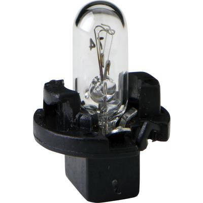Eiko 14V .09A T1-3/4 P8.25d Base, close-up of the light bulb with a clear glass enclosure and its base designed for automotive or appliance use.