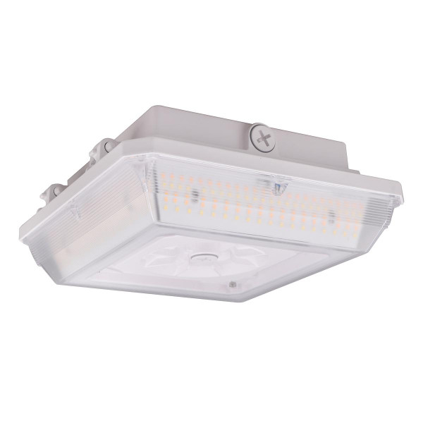 Eiko PG1 Parking Garage Fixture, PowerSet 90/75/60W, FieldCCeT 4000/5000K, 120-347V, 0-10V Dimming, White, modern LED lighting fixture for parking garages with adjustable power and color temperature.