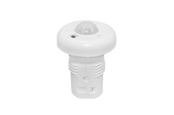 Eiko BLE PIR Motion Sensor, white compact device with daylight sensor, motion detection, and parameter settings via Silvair App, usable for daylight harvesting in indoor lighting systems.