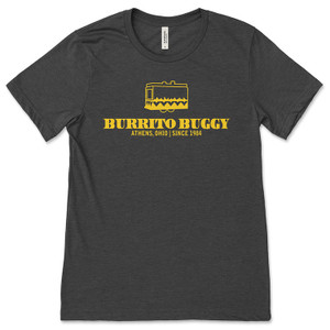 Burrito Buggy Athens, Ohio Gold Logo Heather Black T-Shirt Burrito Buggy Athens, Ohio Gold Logo Heather Black T-Shirt