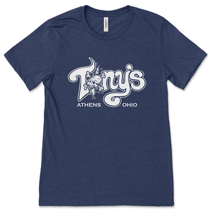 Tony's Tavern Athens, Ohio Skull Logo Heather Navy Blue Short-Sleeved T-Shirt Tony's Tavern Athens, Ohio Skull Logo Heather Navy Blue Short-Sleeved T-Shirt