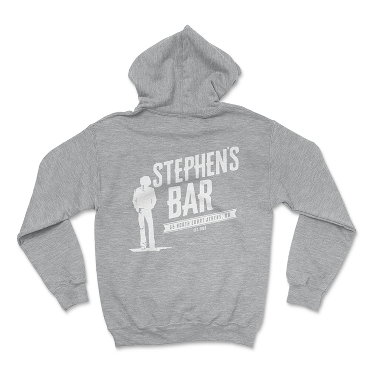 Stephen's Bar Athens, Ohio Pocket Logo Hoodie Gray Back