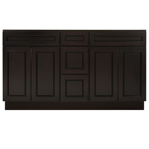 Espresso Contempo Wood Vanity Double Sink and 3 Drawer Base | 60"