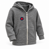 Three-quarter front view of Tri Vintage Grey kids full-zip hoodie