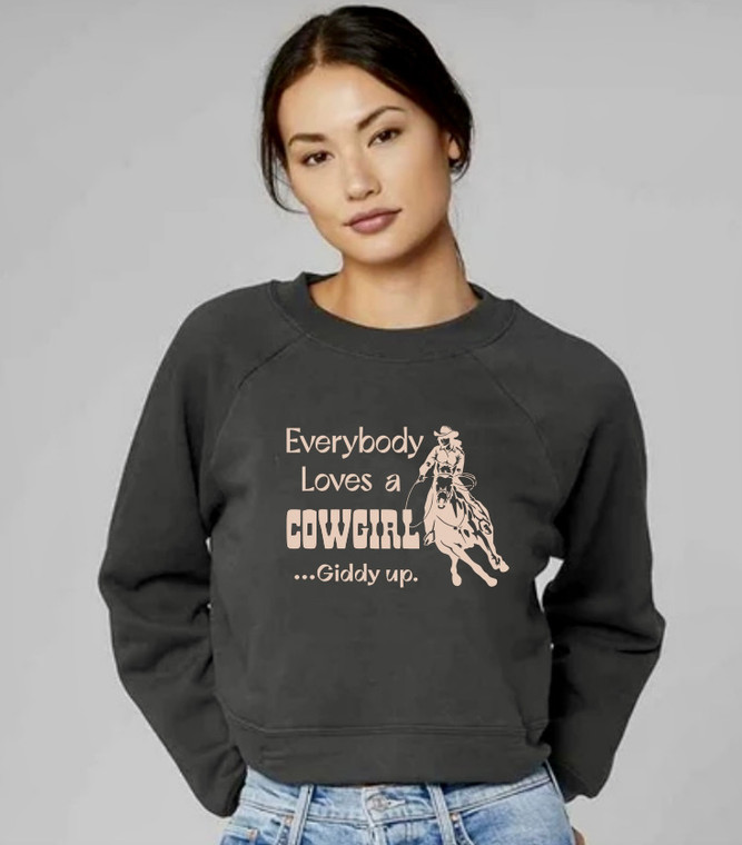 Everybody Loves a Cowgirl womens raglan pullover