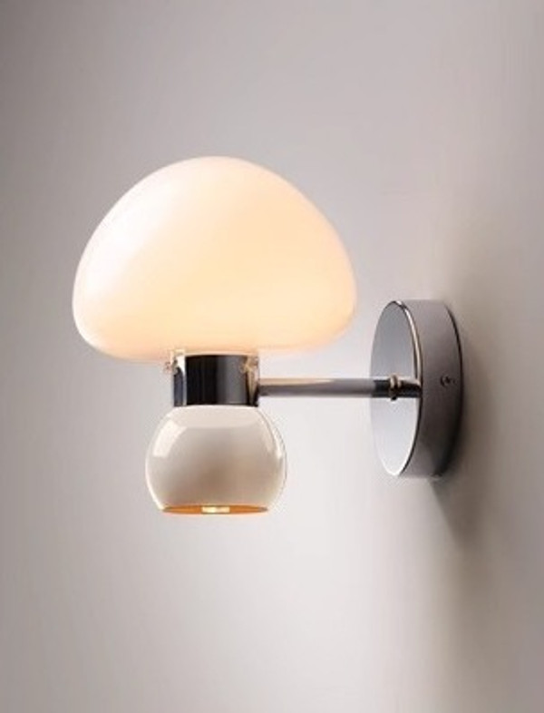 Ezaki Cream Glass Mushroom Sconce / Wall Lamp