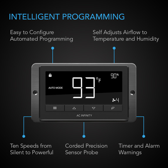 AC Infinity Cloudray T10 Whole House Ec Fan 1200 Cfm Energy Efficient with Temperature Humidity Controller