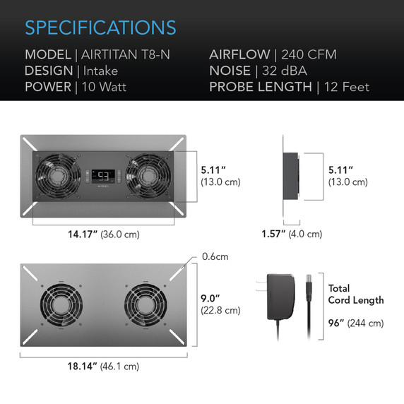 AC Infinity Airtitan T8-N Crawl Space and Basement Ventilator Fan Temperature and Humidity Controller IP-44 Rated Intake