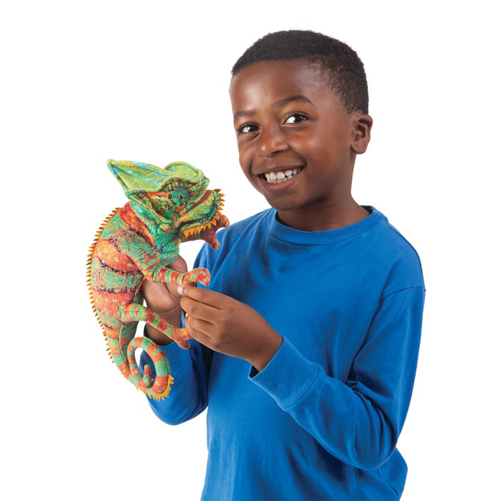 Folkmanis Small Chameleon Hand Puppet with boy