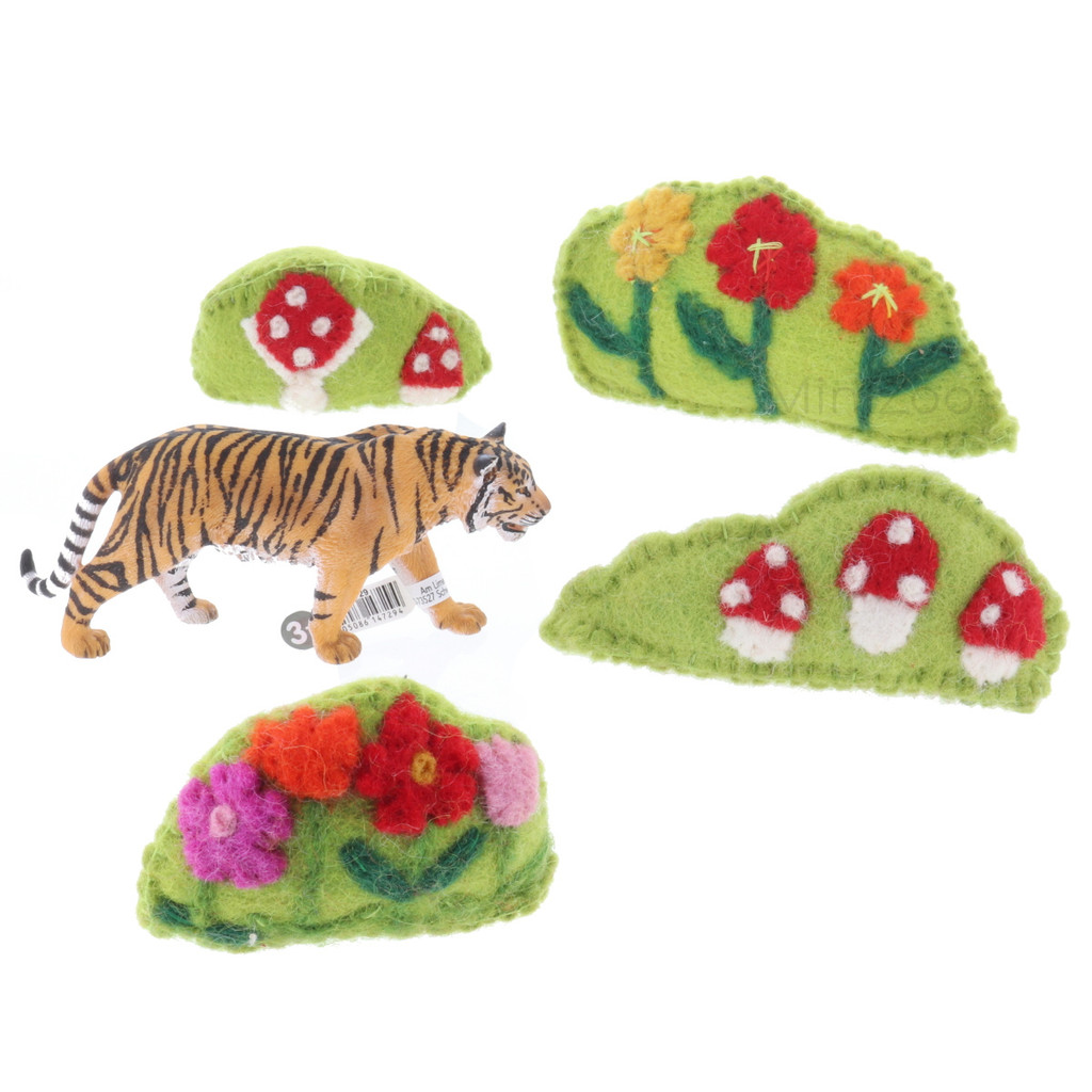 Papoose Flower & Toadstool Bushes 4pc with Schleich Tiger (sold separately)