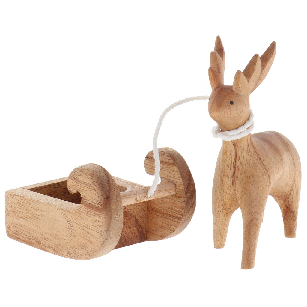 Papoose Wooden Reindeer with Sleigh front view