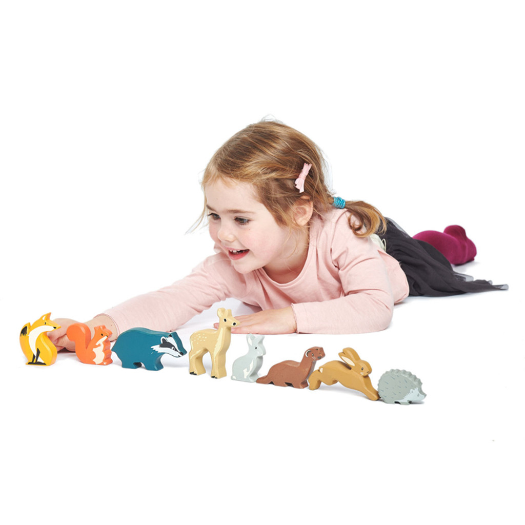 Tender Leaf Toys Wooden Woodland Animals Set with girl