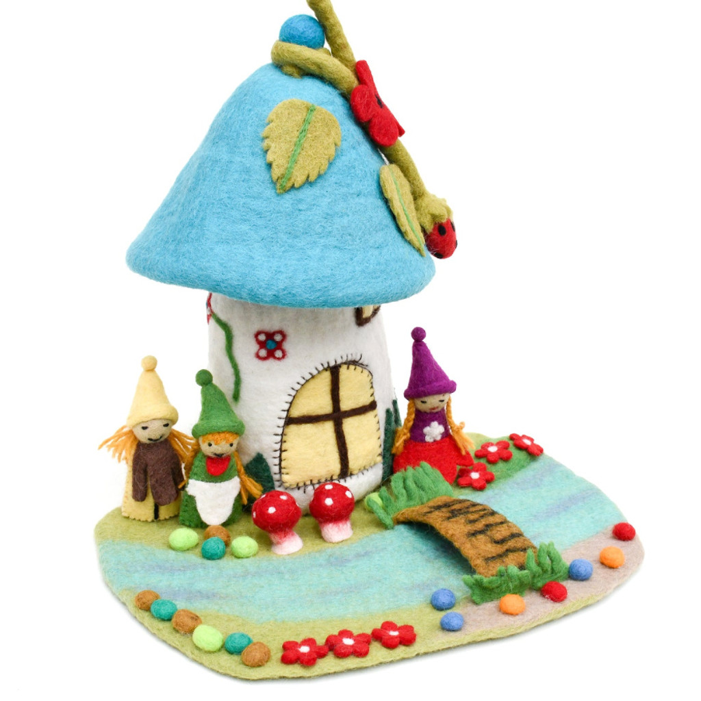 Fairy River and Bridge Play Mat with blue fairy house